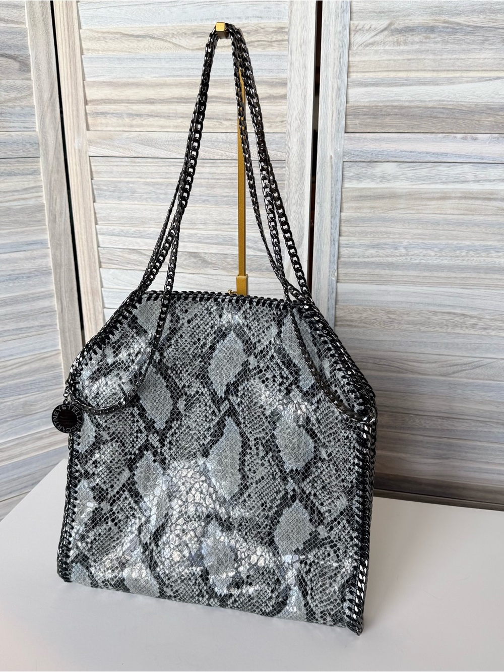 Stella McCartney Falabella Large Snakeskin Tote Black & Grey